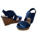 American Eagle Outfitters Shoes | American Eagle Blue Elastic Strap Cork Wedge Platform Heel Sandal Shoe Size 7 | Color: Blue | Size: 7