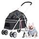 Cat Stroller Folding Pet Carriage Zipperless Entry Dog Prams Pushchairs with Adjustable Awning/Cushion, Lightweight Pet Travel Stroller Carriage for Small/Medium Dogs (Color : Nero)