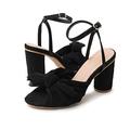 Womens High Block Heel Sandals Womens Sandals Heeled Sandals Fashion Open Toe Ankle Buckle Strap Pleated Bow Heel Sandals Wedding Dress Shoes Pumps,Black,7