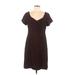 Donna Ricco Casual Dress - Shift V Neck Short sleeves: Burgundy Print Dresses - Women's Size 12