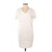 prologue Casual Dress - Shift V Neck Short sleeves: Ivory Print Dresses - Women's Size X-Small