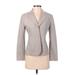 Ann Taylor LOFT Wool Blazer Jacket: Short Gray Stripes Jackets & Outerwear - Women's Size 2 Petite