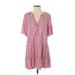 Ann Taylor LOFT Casual Dress - Mini V-Neck 3/4 sleeves: Pink Dresses - Women's Size X-Small