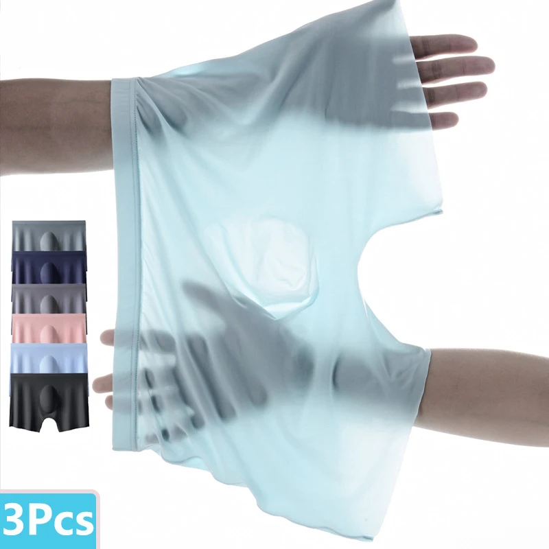 3 pezzi boxer da uomo mutandine di seta di ghiaccio biancheria intima sexy senza soluzione di continuità mutande da uomo mutandine boxer traspiranti ultrasottili maschili