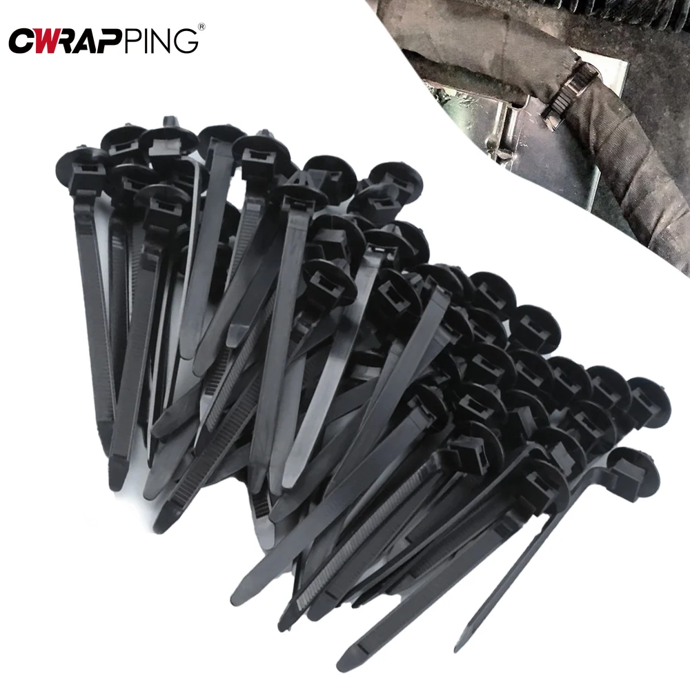 100PCS Auto Nylon Schwarz Kabelbinder Push Mount Kabelbaum Verschluss Kabel Klemme Clips Kabelbinder Management Auto Draht Organisatoren Image