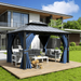 ELPOSUN Outdoor Living 10â€™ X 12â€™ Hardtop Gazebo Canopy with Netting & Curtains Outdoor Aluminum Gazebo with Galvanized Steel Double Roof for Patio Lawn and Garden Blue