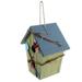 Wood Hanging Bird House Blue Roof Bird Nest Outdoor Patio Bird Shelter Habitat Decorative Garden Balcony Bird Rest Nest