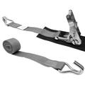 CustomTieDowns 2 Inch x 10 Foot Stainless Steel Ratchet Tie Down Protective Pad Under Buckle Stainless Double J Hook Hook Facing Down Polyester Tie-down Webbing. (Gray) 8338