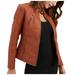 Ladies Slim Leather Jacket Women s Slim Leather Stand Collar Zip Motorcycle Suit Belt Coat Jacket Tops Long Sleeve Shirts for Women Reduced Price and Clearance Sale