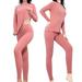 Shpwfbe Thermal Underwear for Women Womens Thermal Underwear Sets Mid Collar Long Sleeve Double Sided Brushed Warm Solid Color Slim Bottom Outer Wear Long Sleeve Set Pink XL Womens Thermal Tops