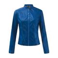 Winter Coats for Women Women Ladies Lapel Motor Jacket Coat Zip Biker Short Punk Cropped Tops Coats for Women Other Blue 3Xl