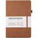 Lined Journal Notebook College Ruled Notebook Journal for Women Men Numbered Pages with Index Content 2 Inner Pockets 2 Bookmarks 100 GSM Thick Paper A5 Hardcover Leather Notebook (Brown)