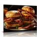 EastSmooth Modern Canvas Paintings Wall Art Pictures Posters American fast food A juicy American burger two beef patties a dark Stretched and Framed Artwork for Living Room Bedroom Decor Gift