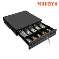 MUNBYN Cash Register Drawer 16 Wide Cash Drawer with Removable Coin Tray 5 Bill/5 Coin Tray RJ11/RJ12 Interface Compatible with Epson POS Square Black