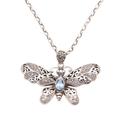 Elaborate Butterfly,'Blue Topaz and Sterling Silver Butterfly Pendant Necklace'