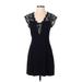 BCBGeneration Cocktail Dress - A-Line V Neck Short sleeves: Black Solid Dresses - Women's Size 4