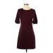 Express Outlet Casual Dress - Shift Crew Neck Short sleeves: Burgundy Print Dresses - Women's Size Small