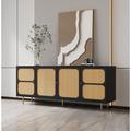 Mercer41 Cheslock Wicker Rattan Tv Stands Rattan Sideboard Rattan Storage Cabinet Wood in Black/Brown/Yellow | Wayfair