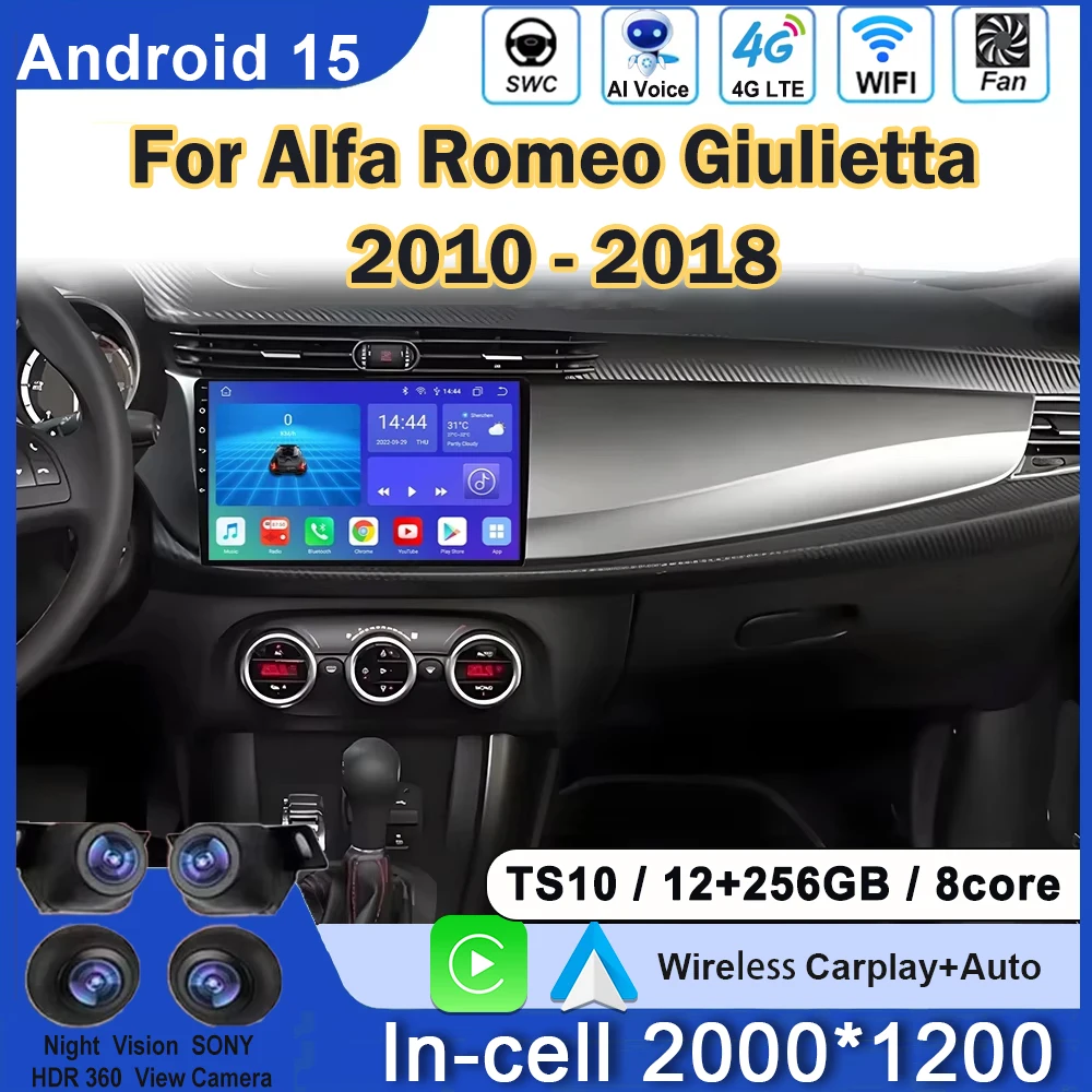 Voiture Android 15 pour Alfa Romeo Giulietta 2010 - 2018 Carplay autoradio lecteur vidéo écran GPS Navigation DSP Autoradio 2din DSP