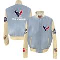 Men's Jeff Hamilton Light Blue Houston Texans Wool & Leather Full-Snap Varsity Jacket