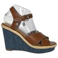 Coach Shoes | Coach Eaton Sandals Women's Wedges Platform Shoes Heels Size 8.5 Leather Denim | Color: Brown | Size: 8.5