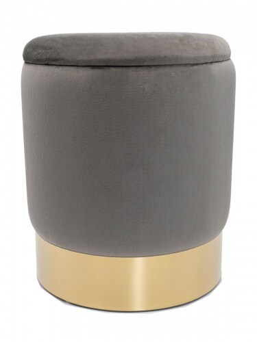 Amagohome Samthocker Ø 31 H 38 cm Velour Hocker mit Stauraum u. Deckel - Deko Hocker Samt Pouf : light grey - hellgrau Image