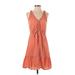 Textile by Elizabeth and James Casual Dress - A-Line V Neck Sleeveless: Orange Print Dresses - Women's Size Small