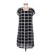 Lark & Ro Casual Dress - Shift Scoop Neck Short sleeves: Black Grid Dresses - Women's Size Medium