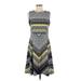 I LE New York Casual Dress - A-Line High Neck Sleeveless: Gray Chevron/Herringbone Dresses - Women's Size 8