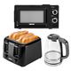 Geepas Electric Kettle 4 Slice Bread Toaster & Microwave Kitchen Set | 2200W 1.7L Illuminating Glass Kettle | 1400W Toaster with 6 Level Browning Control | 700W Solo Manual Dial Microwave 20L | Black