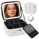 Travel Makeup Bag with Mirror and Lights, Makeup Case with Lighted Mirror, Travel Makeup Bag with Light up Mirror 3 Color Lights, Makeup Organizer Bag with Adjustable Dividers & Brushes Holder(Marble)