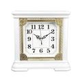 DC VOLTAGE Napoleon Mantel Clocks Battery Operated Silent Leather Table Clock Shelf Decorative Clock for Bedroom Livingroom (Shape 3 White)