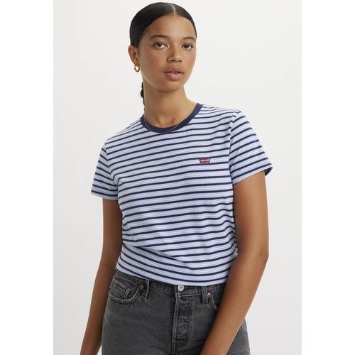 „T-Shirt LEVI’S „“The perfect Tee““ Gr. XS (34), tea stripe brunnera Damen Shirts Jersey mit kleiner Logo-Stickerei“