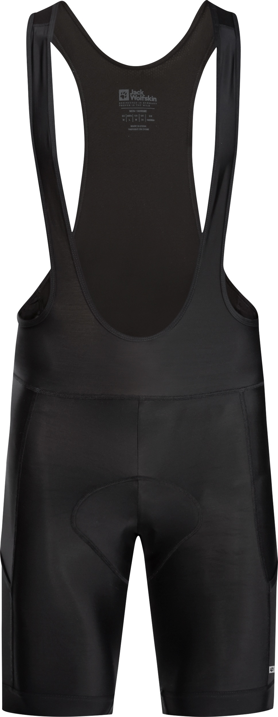Fahrradhose JACK WOLFSKIN "MOROBBIA BIB SHORTS M", Gr. L52, Normalgrößen, schwarz, Style:1. Oberstoff 80% POLYAMID, 20% ELASTHAN; 2. Oberstoff 85% POLYESTER, 15% ELASTHAN, Hosen Image
