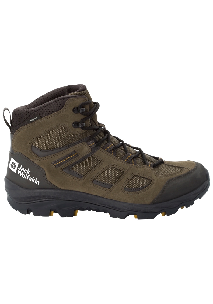 Wanderschuh JACK WOLFSKIN "VOJO 3 TEXAPORE MID M", Damen, Gr. UK 10,5 - EU 45, Normalschaft, grün (khaki, phantom), Main Material Second Material 100% Polyamide Lining Sole 100% Rubber/ EVA, Schuhe Wanderschuh