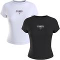 T-Shirt TOMMY JEANS "TJW 2 PACK SLIM ESSENTIAL LOGO 1" Gr. XL (42), schwarz-weiß (white, black) Damen Shirts Jersey