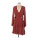 Trouve Casual Dress - A-Line Plunge Long sleeves: Burgundy Print Dresses - New - Women's Size Medium