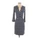 LA Made Casual Dress - Shirtdress V-Neck 3/4 sleeves: Blue Stripes Dresses - Women's Size X-Small