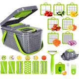 Kaden Ena INC Miibox Vegetable Chopper w/ Container 22-in-1 Veggie Choppers & Dicers Food Chopper Cutter Plastic in Gray | Wayfair