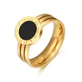 Bague Coquillage Chiffre Romain pour Femme Acier Inoxydable Noir Document Acrylique Anneau