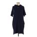 Cable & Gauge Casual Dress - Mini High Neck Short sleeves: Blue Solid Dresses - Women's Size Small