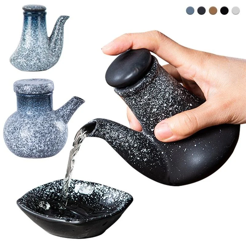 300ML Stile giapponese Olio di ceramica Dispenser di oliva Salsa di soia Pentola Piccolo aceto Vaso di salsa Bottiglia di olio Stoviglie Bottiglia di condimento