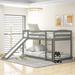 Space-saving Convertible Low Bunk Bed with Ladder and Slide, Twin over Twin