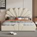 Queen Size Upholstered Petal Shaped Platform Bed with Hydraulic Storage System, PU Storage Bed, Decorated with Metal Balls