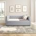 Linen Fabric Upholstered Daybed Frame w/ Pull Out Trundle Bed Frame