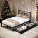 Twin Size Storage Sturdy Frame Platform Bed with 2 Wheels Drawers, Metal Bed with Cut-out Headboard for Bedroom, Black