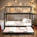 Stylish Design Twin Size Solid Metal House Shape Platform Bed with Trundle Bedroom Furniture Kids Bed, Black