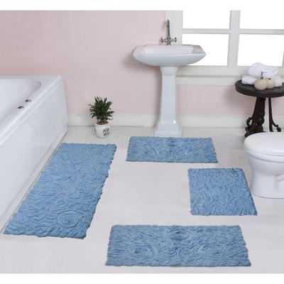 Bell Flower Collection 100% Cotton Non-Slip Bathroom Rug Set, Machine Washable Bath Rug, 4 Piece Bath Mat Set with Runner