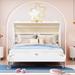 Full Size Princess Carriage Bed, Canopy Wood Platform Car Bed with 3D Carving Pattern for Kids, Teens, Girls, Boys