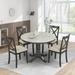 Modern 5 Pieces Solid Wood Dining Table Set with Round Dining Table and Linen Fabric Padded Dining Chairs, for Dining Room, Grey